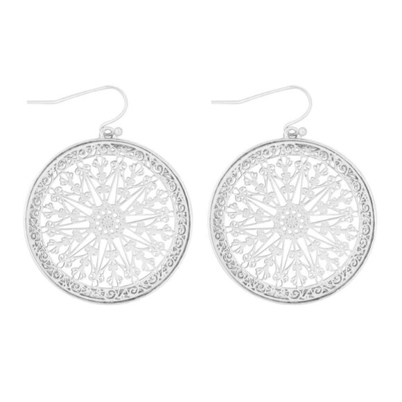 Silver Mandala Filigree Drop Earrings - Picture 3 of 5